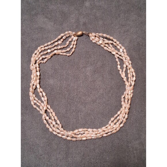 Vintage Freshwater Pearl 5 Strand Necklace Sterling Clasp - Picture 6 of 6